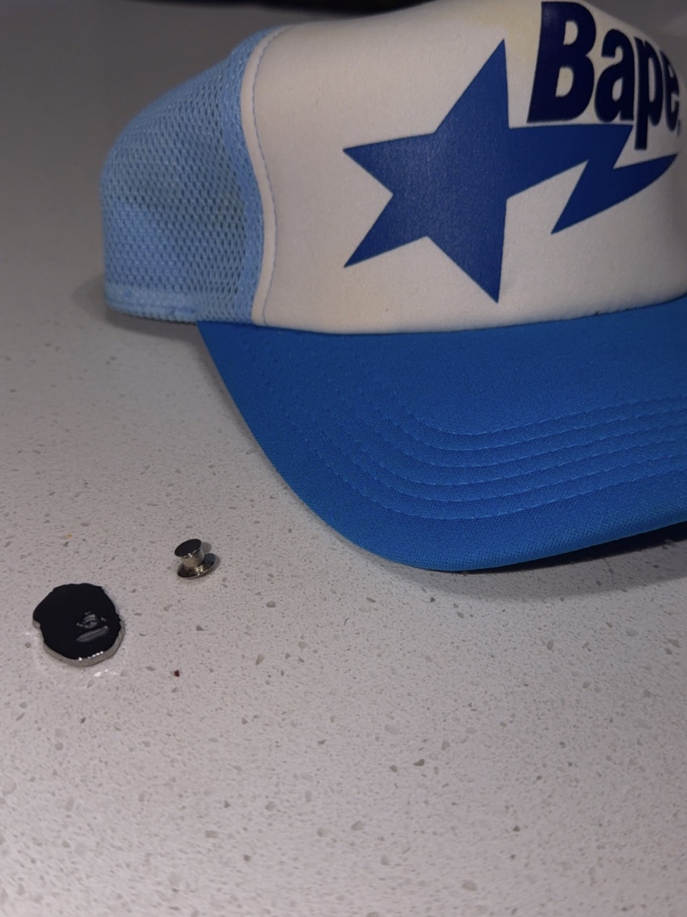 Bape Blue and White Trucker Hat with Star Logo